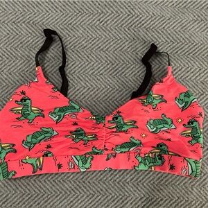 MeUndies Coral Longline Bralette with Black Straps and Alligator pattern